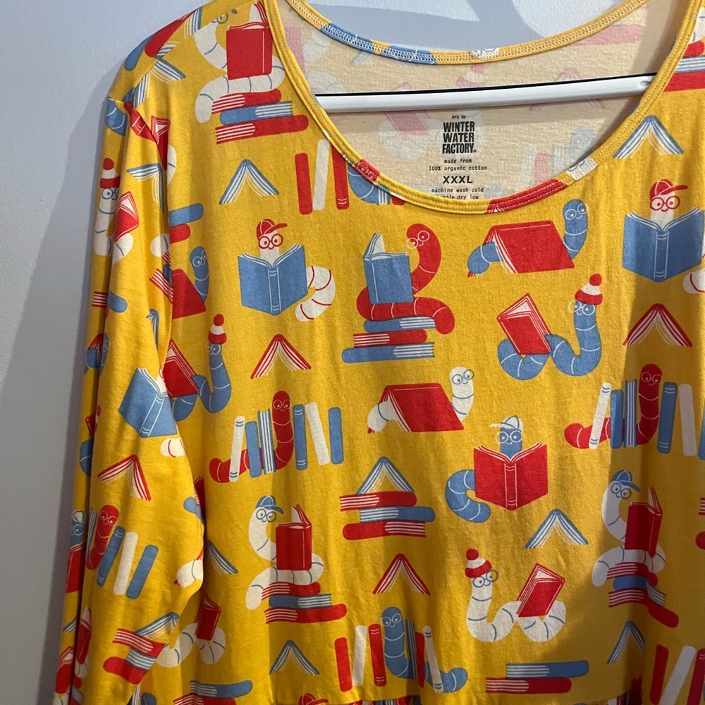 Winter Water Factory Yellow Book-Print Long Sleeve Dress - Picture 4 of 4